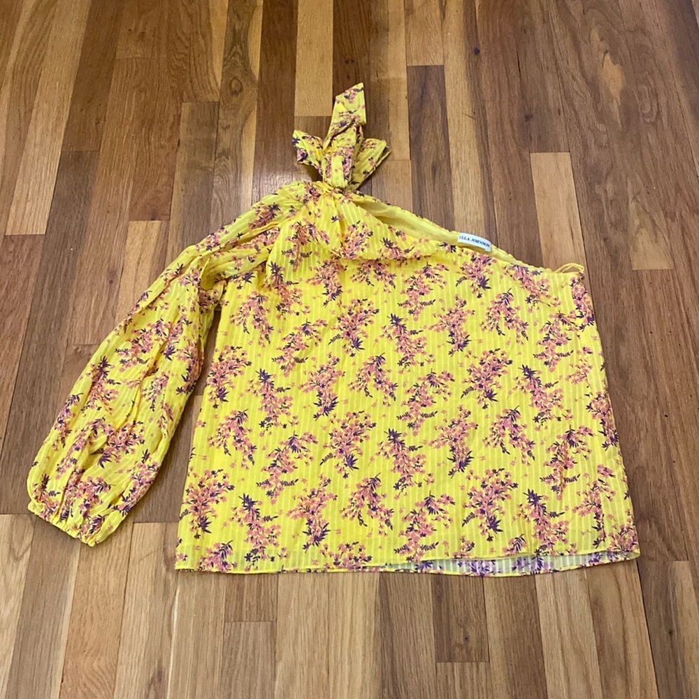 Ulla Johnson Women’s Yellow Floral Printed One Shoulder Top Size 2